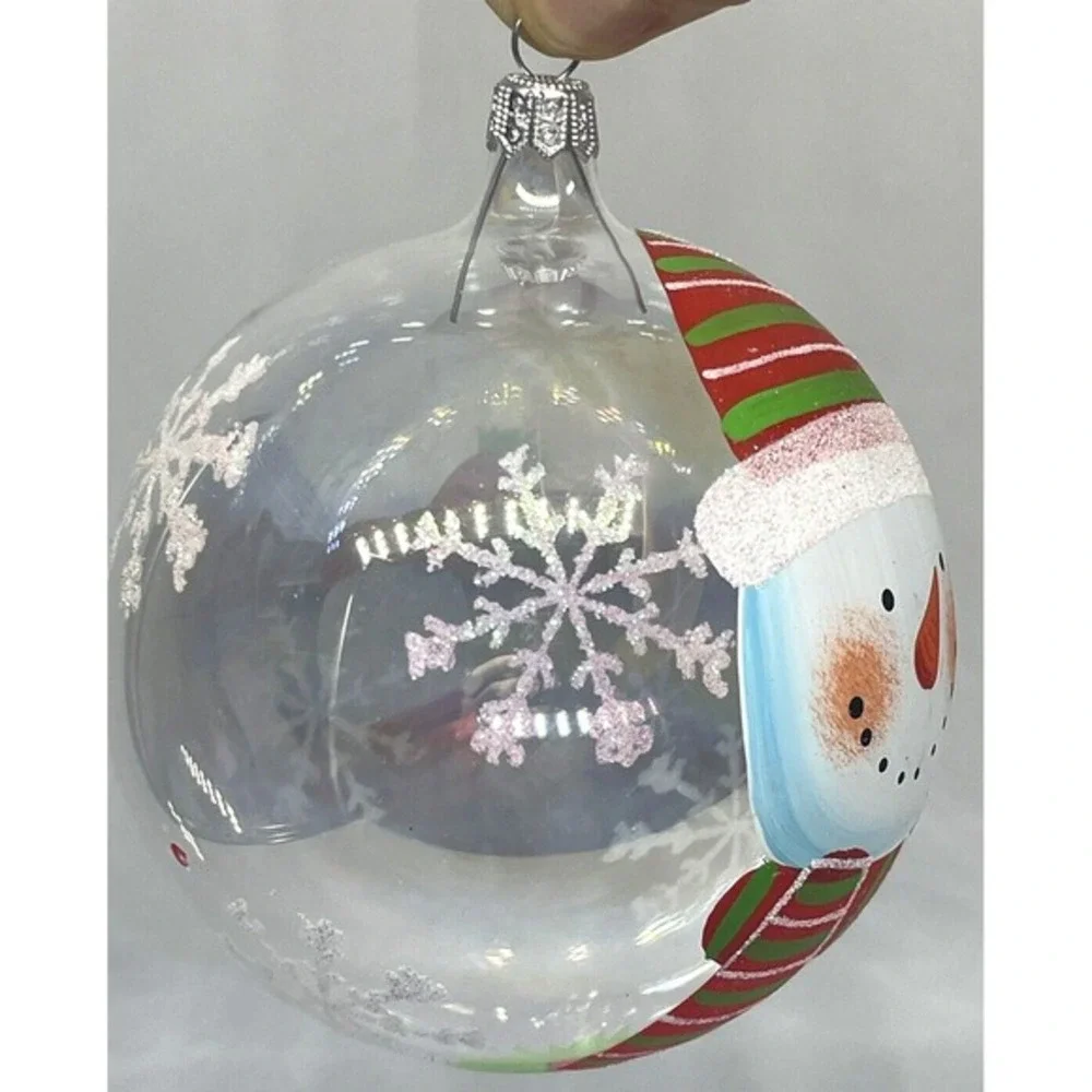 SNOWMAN Hand Painted Blown‎ Glass Christmas Ornament Made in ITALY
